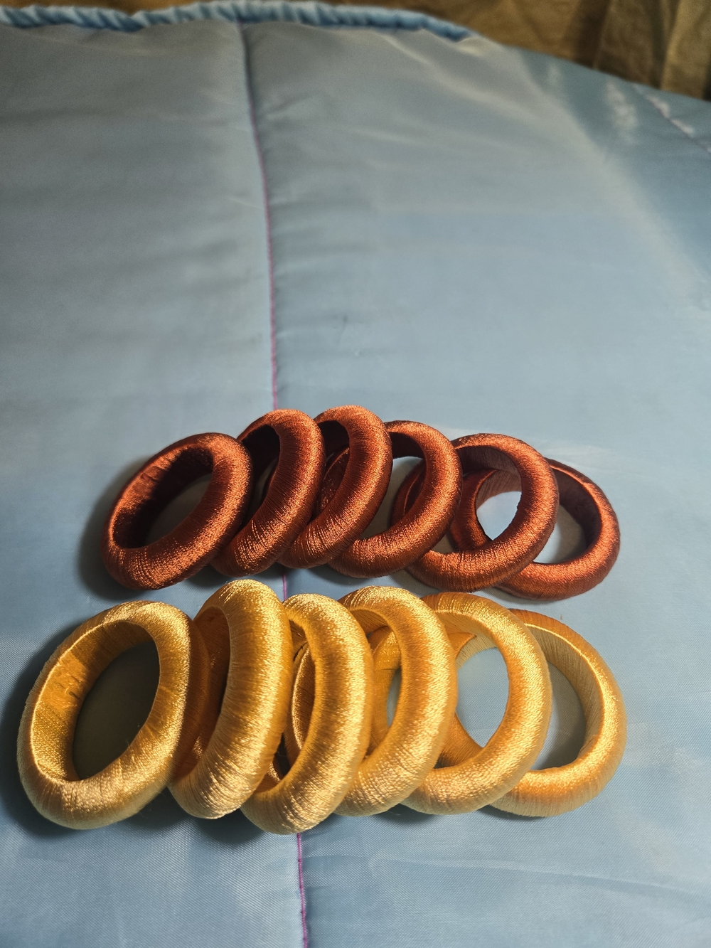 Set 12 Napkin Rings Satin Thread Over Wood 2” Elegant, Polished Look
